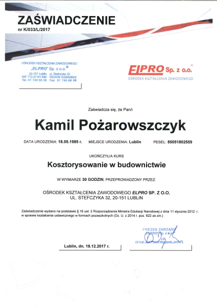 Zdjęcie z kursu kosztorysowania w programie Norma Pro